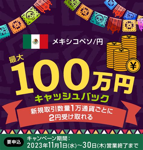 メキシコペソ円の新規取引で最大1000000円キャッシュバック｜fxのことならセントラル短資fx