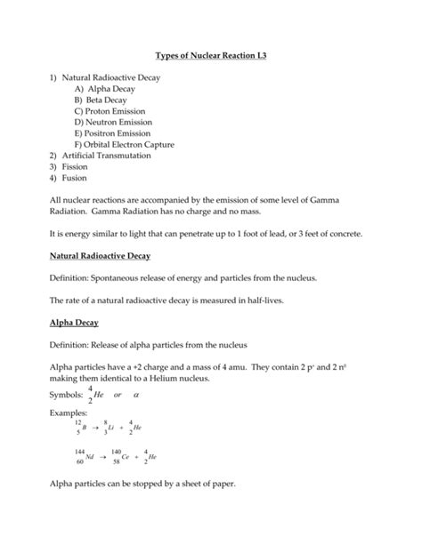 Types of Nuclear Reaction