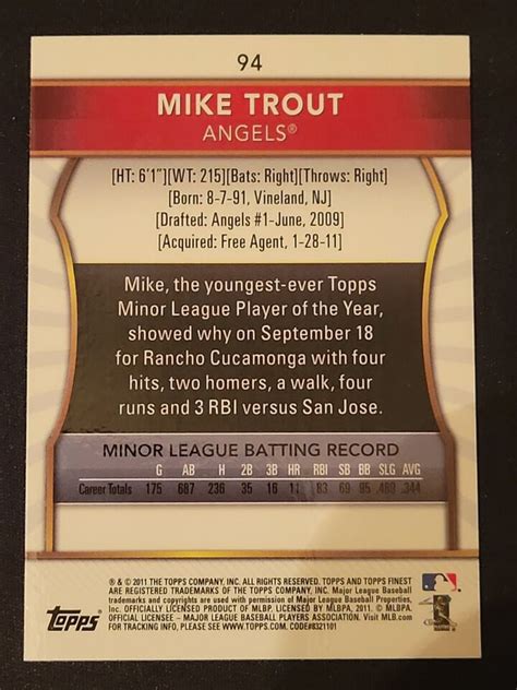 Topps Finest Mike Trout Rookie Rc Los Angeles Angels Future