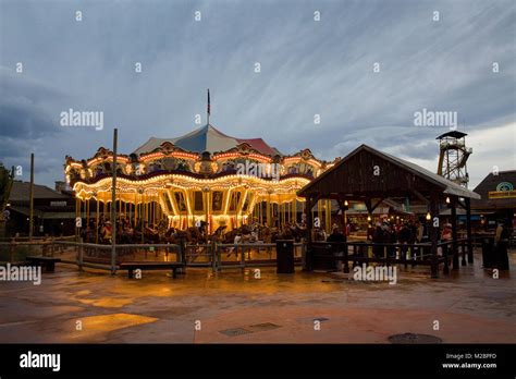 Carousel In Port Aventura World Park During A Storm Vilaseca Salou