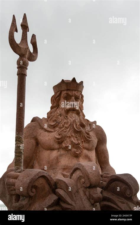 Sculpture Of Poseidon God Of Water And Sea On The Seashore Of The