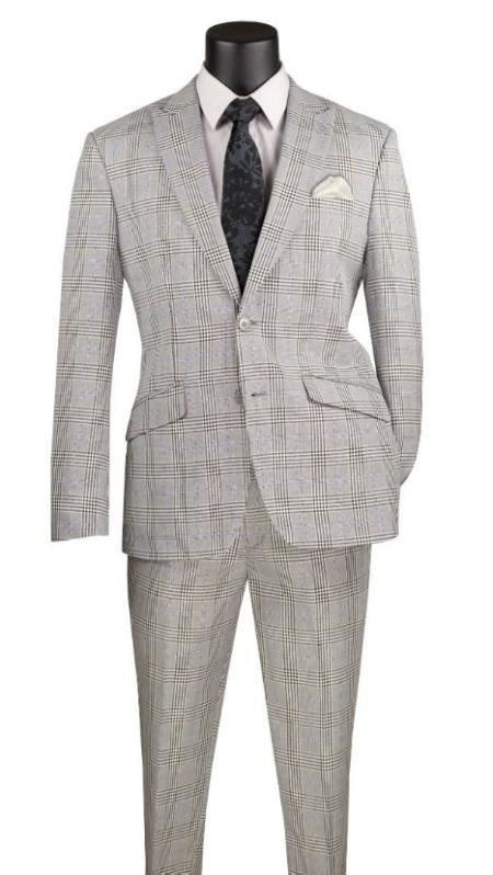 Ja63083 Plaid Suits Windowpane Gray Suit Peak Lapel Sty