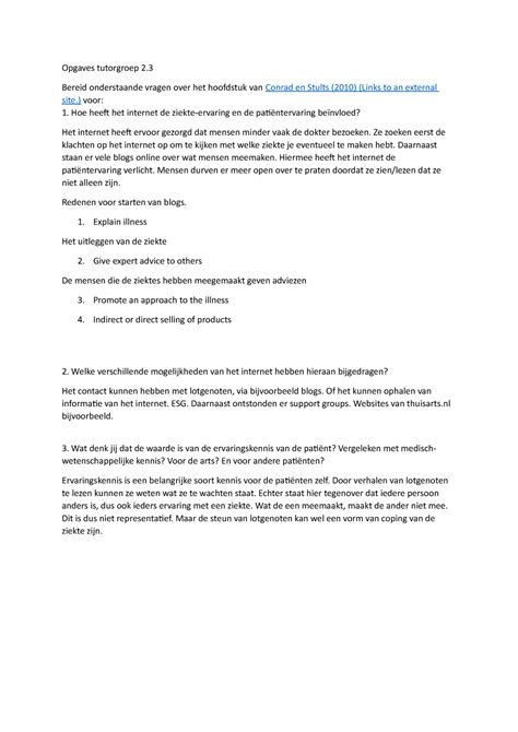 Opgaves Tutorgroep Week Opgaves Tutorgroep Bereid Onderstaande