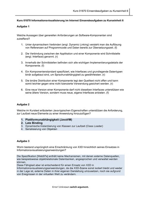 Kurs 01870 Einsendeaufgaben Zu Kurseinheit 6 ML Kurs 01870