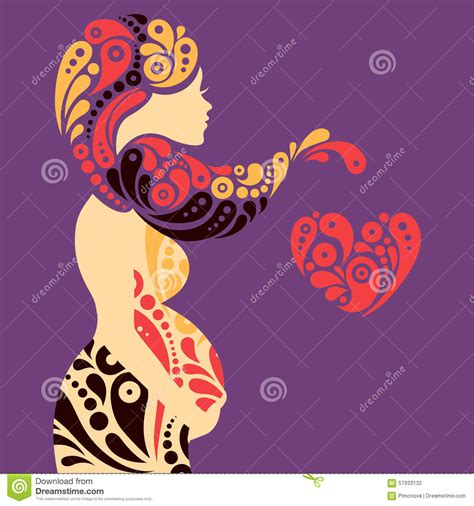 Pregnant Woman Silhouette With Abstract Decorative Stock Vector