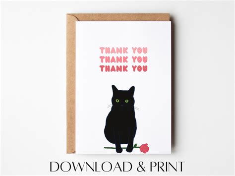 Cat Thank You Card Funny Thank You Card Printable Cat Card Instant Download Cat Greeting Card ...