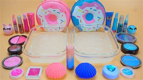 Pink Vs Blue Donutmixing Eyeshadow Makeup And Glitter Into Slime