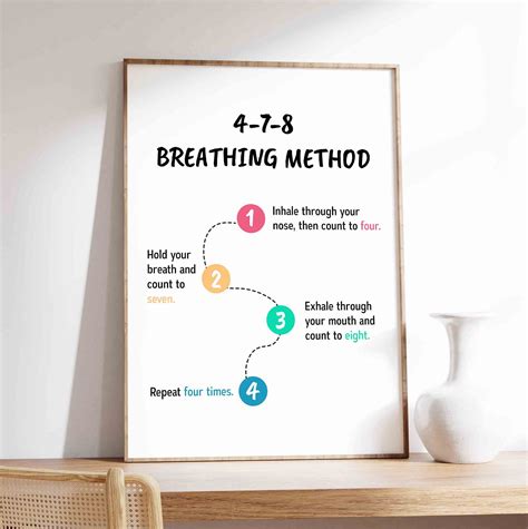 4 7 8 Breathing Poster 4 7 8 Breathing Method And Technique Anxiety And Stress Relief Therapy