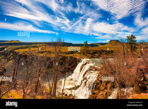 White River Waterfall In The Open High Desert Of Eastern Oregon Stock