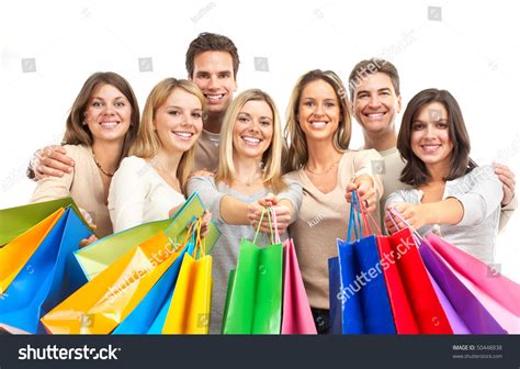 Happy Shopping Women Isolated Over White Background Stock Photo