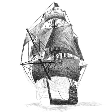 Pirate Ship Front View Drawing