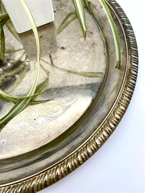 Vintage Round Silver Plated Tray With Braided Trim And Subtle Etsy