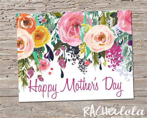 Floral Watercolor Printable Mothers Day Note Card Template Blank Mom