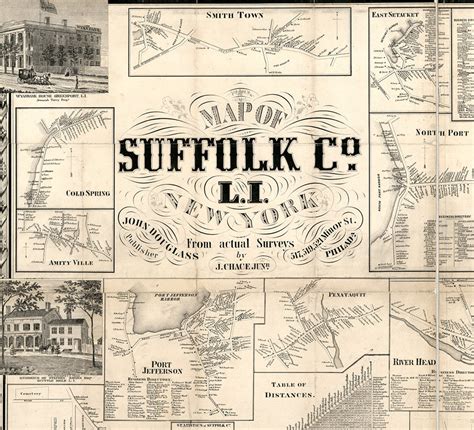 Map of Suffolk County, Long Island, New York NY 1858. Vintage Home ...