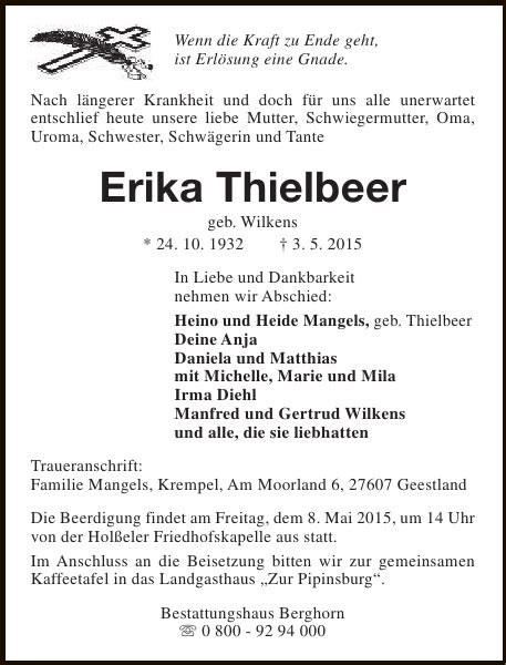 Erika Thielbeer Gedenken Nordsee Zeitung