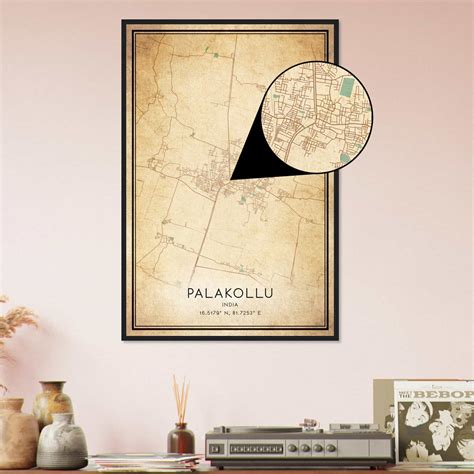 Vintage Palakollu India Map Poster, Palakollu City Road Wall Art Print ...