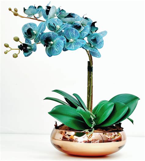 Arranjo Flores 2 Orquídeas Artificial Azul E Vaso Elo7