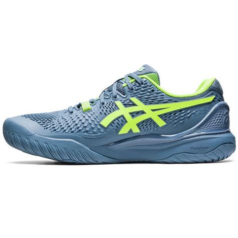 Asics Gel Resolution Mens Tennis Shoe Steel Blue Hazard Green