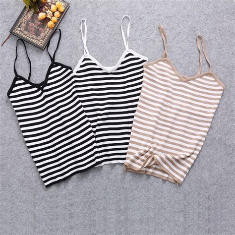 2017 Sexy Women Summer Stripe Camisole Knitted Sling U Neck Vest Slim