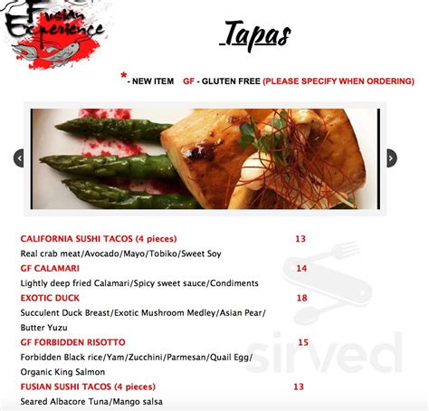 Menu Winnipeg MB S Fusian Experience Asian Fusion Tapastry And