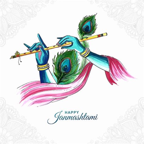 Free Vector | Peacock feather for shree krishna janmashtami festival card background