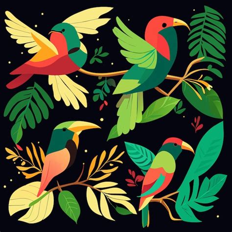 Iconos De Aves Tropicales En Formato EPS Vector Premium