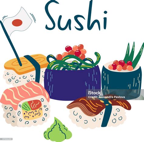 Sushi Makanan Jepang Makanan Sehat Dari Nasi Nori Dan Ikan Elemen ...