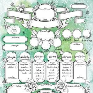 Dnd Printable Character Sheet, Dnd Botanical Character Sheet, Dnd ...