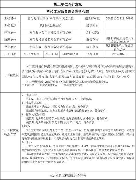 单位工程质量综合评价报告监理word文档在线阅读与下载免费文档