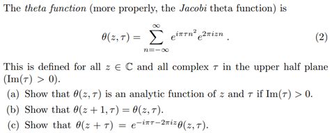 Solved The theta function (more properly, the Jacobi theta | Chegg.com