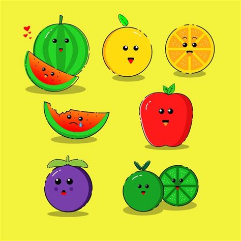 Premium Vector Set Of Cute Fruit Characters Adorable Fruit Character