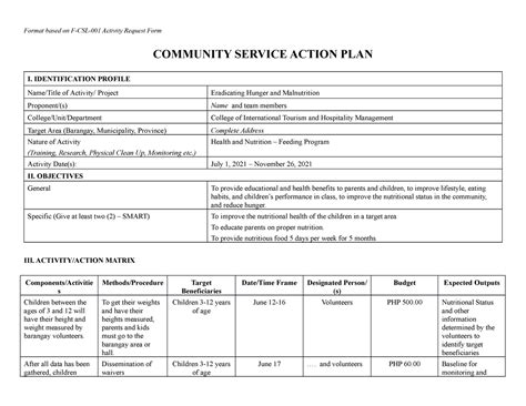 Sample Community Action Plan For Barangay Example Printable Templates