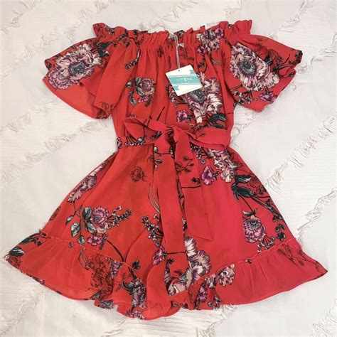 Nwt Umgee Red Floral Off The Shoulder Romper Depop