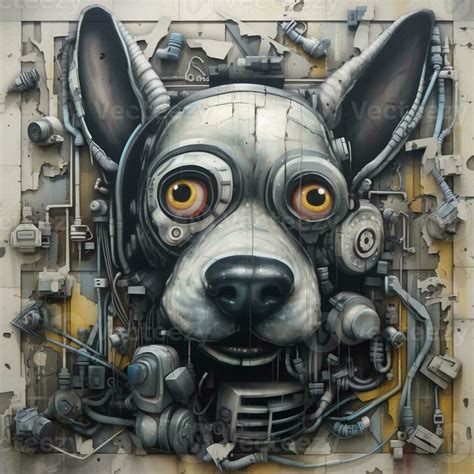 graffiti of a dog with a robot head on a wall. generative ai. 28404480 ...