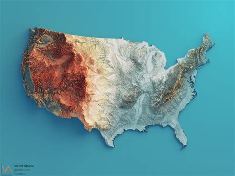 USA - exaggerated relief map with elevation... - VisionViral.com