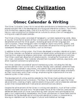 Olmec Calendar & Writing Article & Questions (WORD) by Academic Links