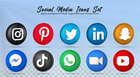 Premium Psd 3d Social Media Icons Social Media Logo Collection With 3d Rendering Glossy Style