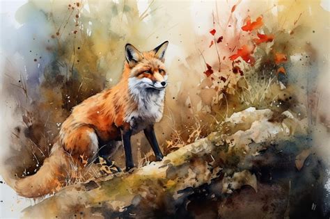 Premium Photo | A watercolor painting of a fox