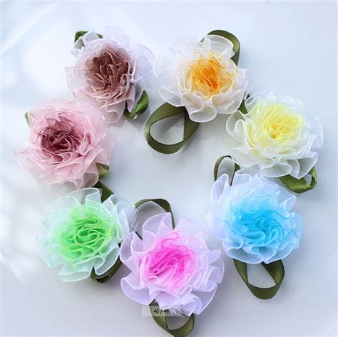 Set Of 100cs Handmade Organza Rosette Flowers Tie Dye Pastel Colorful