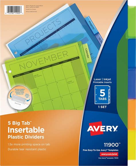 Avery Dividers For 3 Ring Binders 5 Tab Binder Dividers Plastic