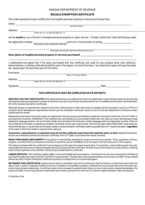 Resale Tax Exemption Form