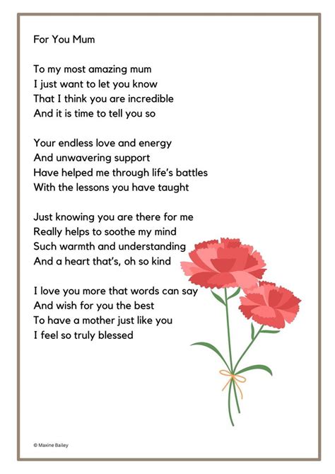 Mother S Day Poem Poem For Mum Gift For Mum Gift For Mother A4 A5