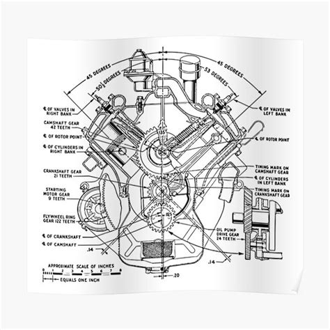 Old V Engine Drawing Premium Matte Vertical Poster Sold By Emily