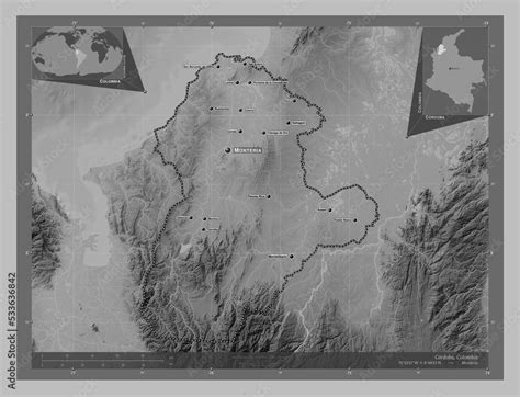 Cordoba Colombia Grayscale Labelled Points Of Cities Stock