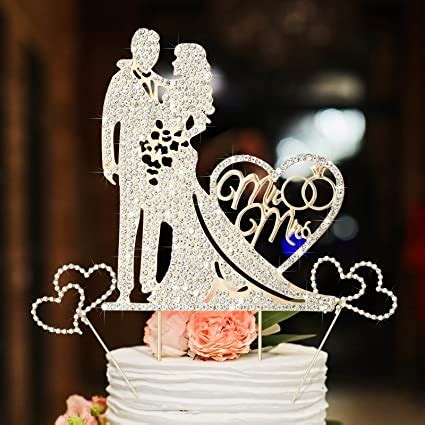 Amazon Spiareal Pack Mr And Mrs Cake Topper Rhinestone Metal