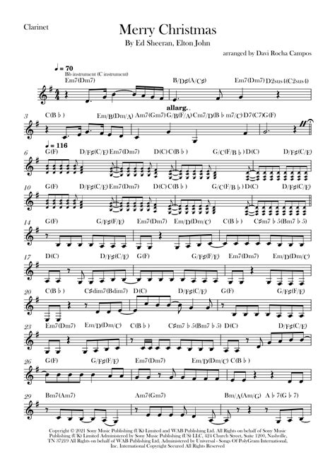 Merry Christmas Arr Davi Rocha Campos By Ed Sheeran And Elton John Sheet Music For Clarinet