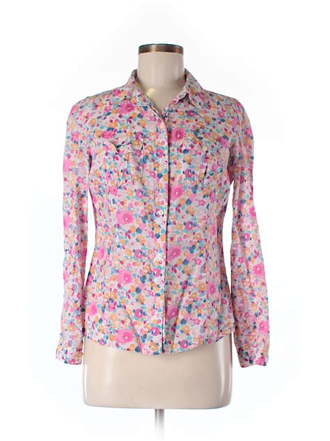 Old Navy 100 Cotton Floral Pink Long Sleeve Button Down Shirt Size M