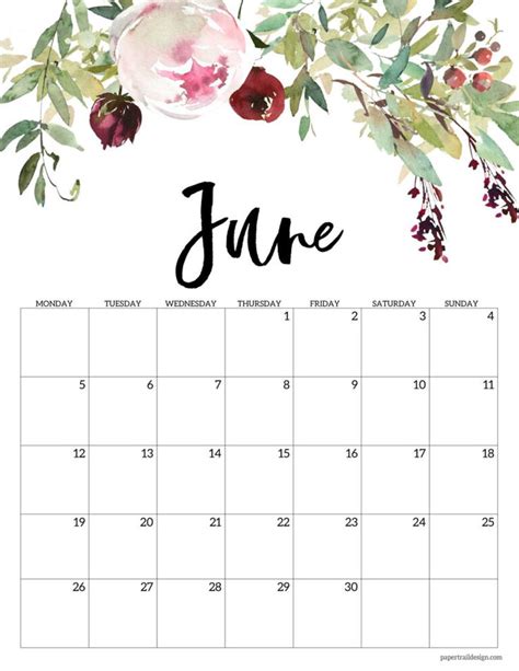 Free Printable 2023 Floral Calendar Monday Start Paper Trail Design