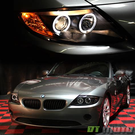 Black 2003 2008 Bmw Z4 Dual Led Halo Projector Headlights Light Lamps