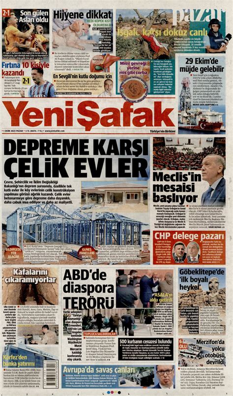 Yeni Şafak Gazetesi Yeni Şafak Manşet Oku Haberler 01 Ekim 2023